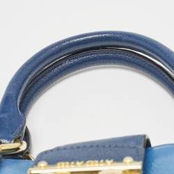 Miu Miu Two Tone Blue Madras Leather Pushlock Tote
