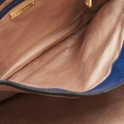 Miu Miu Two Tone Blue Madras Leather Pushlock Tote