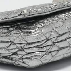 Miu Miu Silver Matelasse Leather Crystal Flap Shoulder Bag