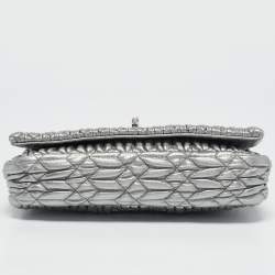 Miu Miu Silver Matelasse Leather Crystal Flap Shoulder Bag