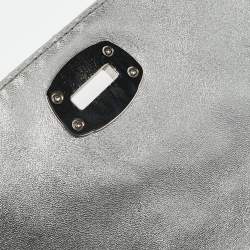 Miu Miu Silver Matelasse Leather Crystal Flap Shoulder Bag