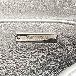 Miu Miu Silver Matelasse Leather Crystal Flap Shoulder Bag