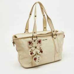 Miu Miu White Leather Vintage Jeweled Tote