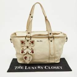 Miu Miu White Leather Vintage Jeweled Tote