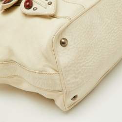 Miu Miu White Leather Vintage Jeweled Tote