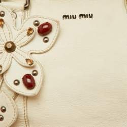 Miu Miu White Leather Vintage Jeweled Tote