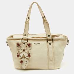 Miu Miu White Leather Vintage Jeweled Tote