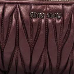 Miu Miu Dark Purple Matalasse  Leather Zip Clutch
