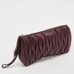 Miu Miu Dark Purple Matalasse  Leather Zip Clutch