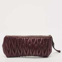 Miu Miu Dark Purple Matalasse  Leather Zip Clutch