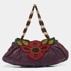 Miu Miu Multicolor Suede Floral Patch Shoulder Bag
