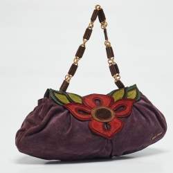 Miu Miu Multicolor Suede Floral Patch Shoulder Bag