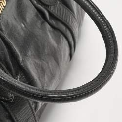 Miu Miu Black Vitello Lux Leather Ruched Tote 