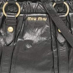 Miu Miu Black Vitello Lux Leather Ruched Tote 