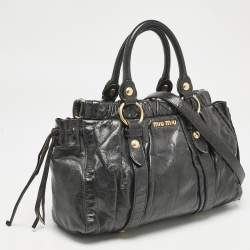 Miu Miu Black Vitello Lux Leather Ruched Tote 