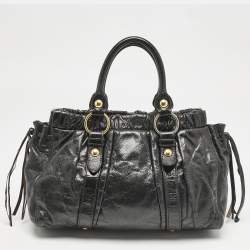 Miu Miu Black Vitello Lux Leather Ruched Tote 