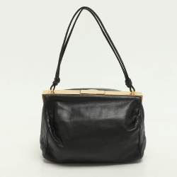 Pre Owned Miu Miu Black Leather Vintage Frame Clutch