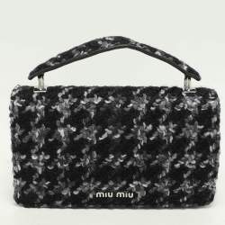 Pre Owned Miu Miu Grey Wool Blend and Leather Top Handle Bag