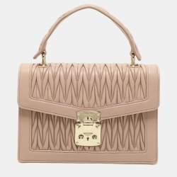 Miu Miu Beige Matelasse Leather Top Handle Bag