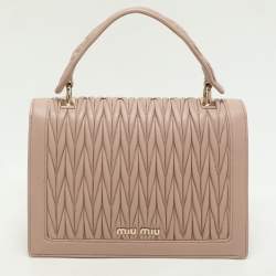 Miu Miu Beige Matelasse Leather Top Handle Bag