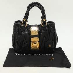 Miu Miu Black Matelasse Leather Coffer Satchel