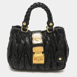 Miu Miu Black Matelasse Leather Coffer Satchel