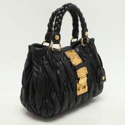 Miu Miu Black Matelasse Leather Coffer Satchel