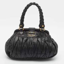 Miu Miu Black Matelassé Leather Coffer Frame Satchel