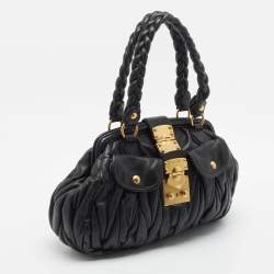Miu Miu Black Matelassé Leather Coffer Frame Satchel
