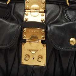 Miu Miu Black Matelassé Leather Coffer Frame Satchel