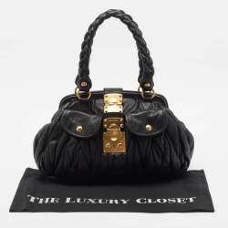 Miu Miu Black Matelassé Leather Coffer Frame Satchel