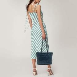 Pre Owned Miu Miu Blue Vitello Shine Matelassé Leather Chain Tote