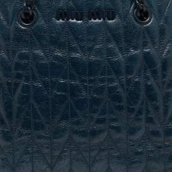 Pre Owned Miu Miu Blue Vitello Shine Matelassé Leather Chain Tote