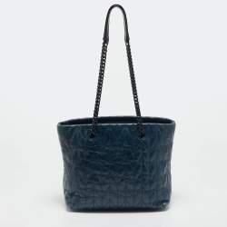 Pre Owned Miu Miu Blue Vitello Shine Matelassé Leather Chain Tote