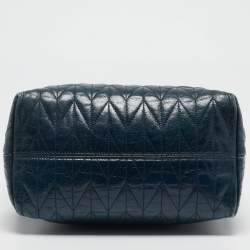Pre Owned Miu Miu Blue Vitello Shine Matelassé Leather Chain Tote
