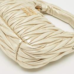 Pre Owned Miu Miu Gold Matelassé Leather Small Wander Hobo