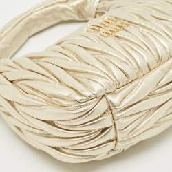 Pre Owned Miu Miu Gold Matelassé Leather Small Wander Hobo
