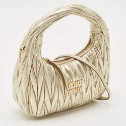 Pre Owned Miu Miu Gold Matelassé Leather Small Wander Hobo
