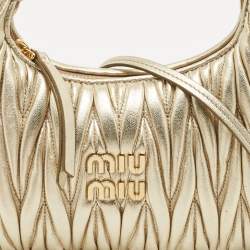 Pre Owned Miu Miu Gold Matelassé Leather Small Wander Hobo
