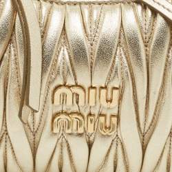 Pre Owned Miu Miu Gold Matelassé Leather Small Wander Hobo