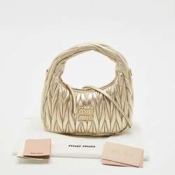 Pre Owned Miu Miu Gold Matelassé Leather Small Wander Hobo