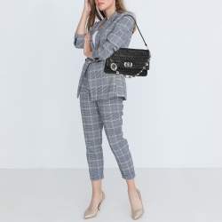 Pre Owned Miu Miu Black Matelassé Leather Crystals Chain Shoulder Bag