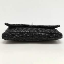 Pre Owned Miu Miu Black Matelassé Leather Crystals Chain Shoulder Bag