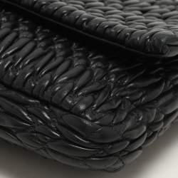 Pre Owned Miu Miu Black Matelassé Leather Crystals Chain Shoulder Bag