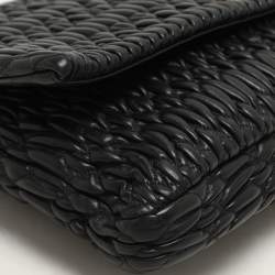 Pre Owned Miu Miu Black Matelassé Leather Crystals Chain Shoulder Bag