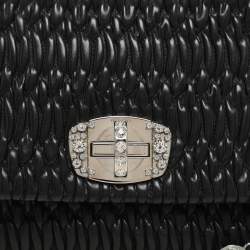 Pre Owned Miu Miu Black Matelassé Leather Crystals Chain Shoulder Bag