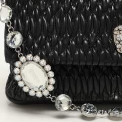 Pre Owned Miu Miu Black Matelassé Leather Crystals Chain Shoulder Bag