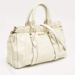 Miu Miu Off White Vitello Shine Leather Gathered Tote