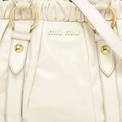 Miu Miu Off White Vitello Shine Leather Gathered Tote