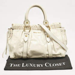 Miu Miu Off White Vitello Shine Leather Gathered Tote